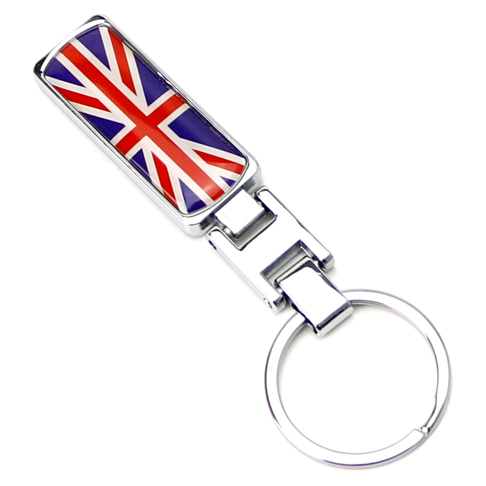 iJDMTOY.com Britain Flag Blue/Red UK Union Jack Color Stripe Chrome Badge Keychain Ring